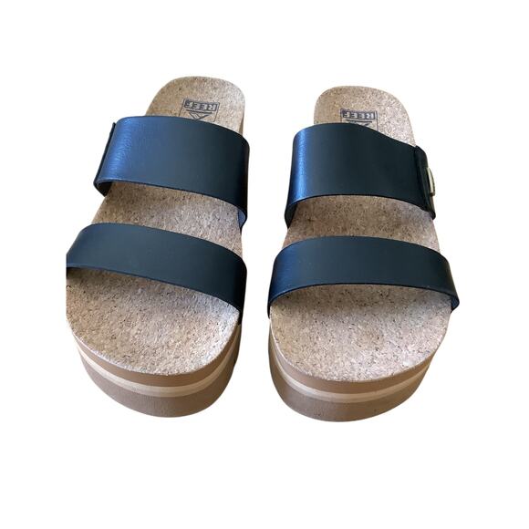 REEF CUSHION VISTA HIGHER BLACK/BEIGE SUPPORT SLIDES 10 - Picture 3 of 9